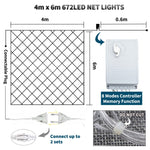 Rideau lumineux de filet de pêche étanche 4x6m 672 LED, guirlande lumineuse fée pour mariage, fête, décoration de vacances 220V, prise EU