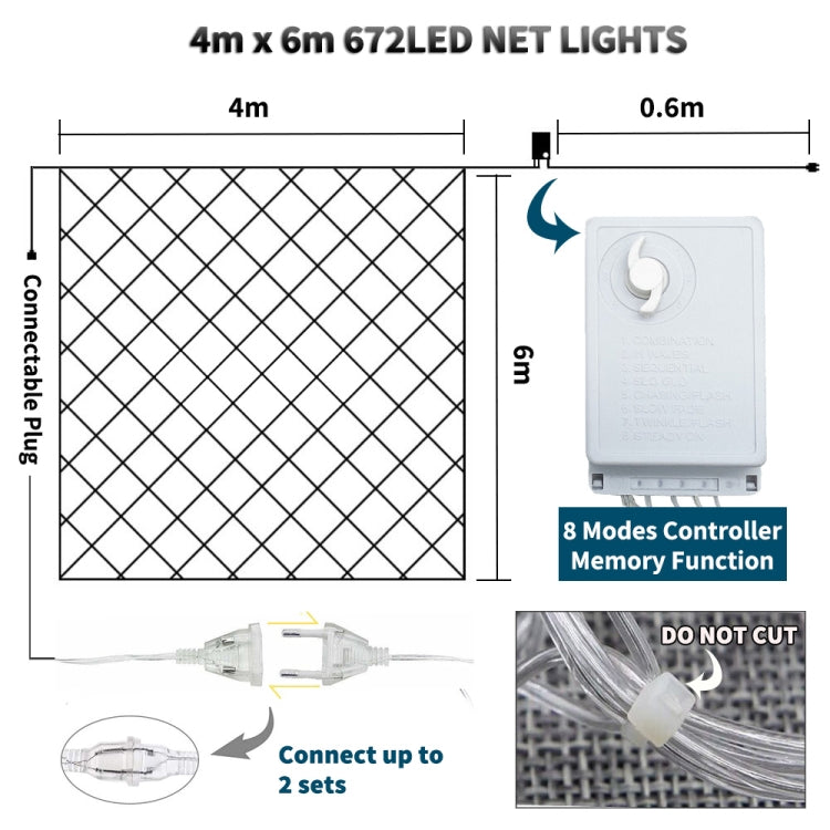 Rideau lumineux de filet de pêche étanche 4x6m 672 LED, guirlande lumineuse fée pour mariage, fête, décoration de vacances 220V, prise EU