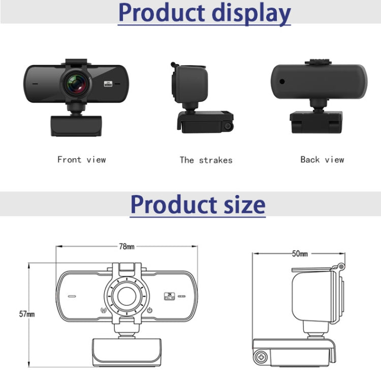 C5 4 millions de pixels Auto Focus 2K Full HD Webcam Rotation 360 USB sans pilote Caméra Web de diffusion en direct avec micro, C5