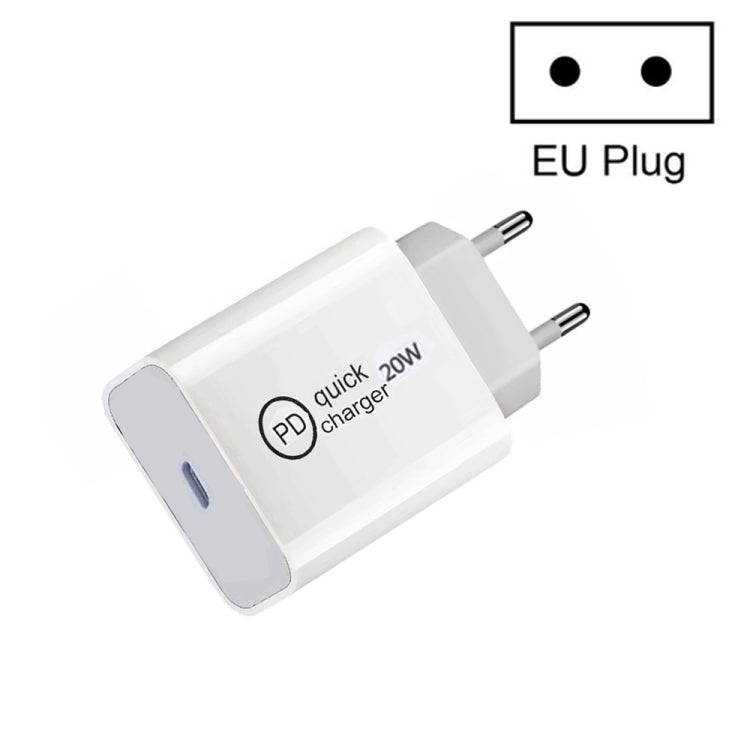 Chargeur de voyage SDC-20W PD 20W à interface USB-C / Type-C unique, prise UE, prise US, prise UK