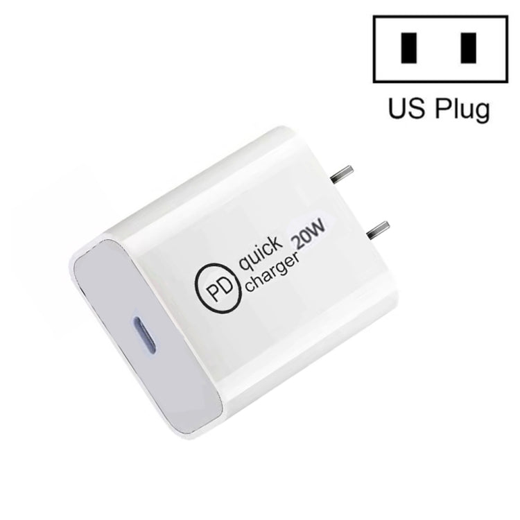 Chargeur de voyage SDC-20W PD 20W à interface USB-C / Type-C unique, prise UE, prise US, prise UK