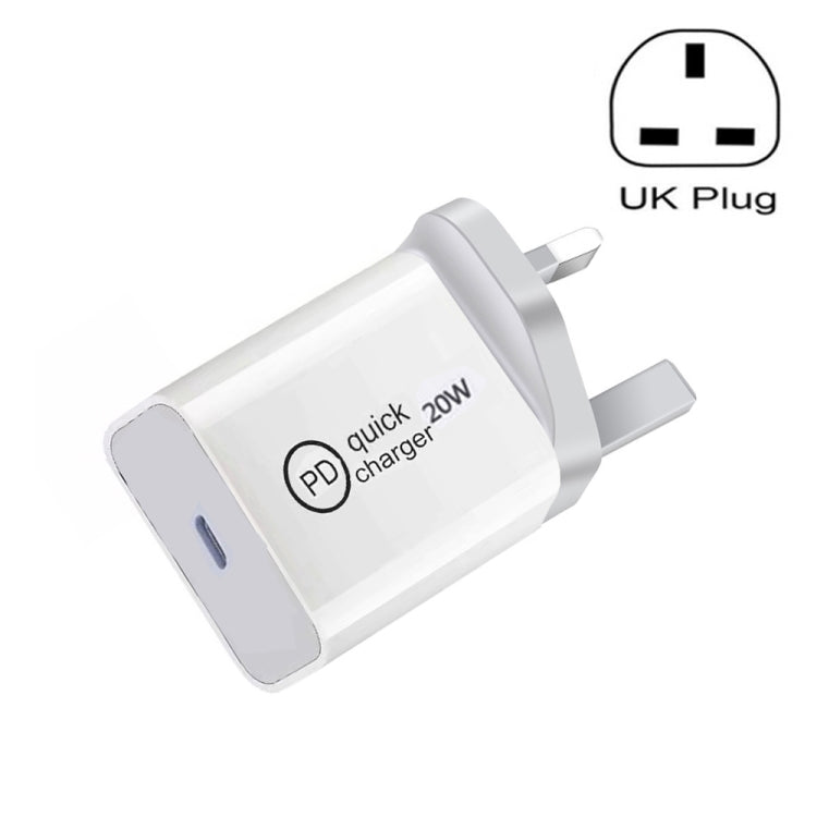 Chargeur de voyage SDC-20W PD 20W à interface USB-C / Type-C unique, prise UE, prise US, prise UK