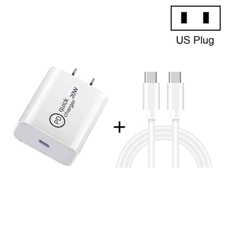 Chargeur de voyage USB-C / Type-C 2-en-1 SDC-20W PD 20W + Kit de câble de données de charge rapide 3A PD 3.0 USB-C / Type-C vers USB-C / Type-C, Longueur du câble : 1m, Prise US, Prise EU, Prise UK