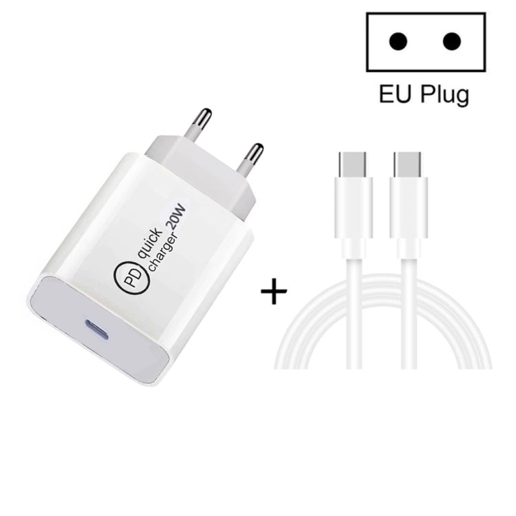 Chargeur de voyage USB-C / Type-C 2-en-1 SDC-20W PD 20W + Kit de câble de données de charge rapide 3A PD 3.0 USB-C / Type-C vers USB-C / Type-C, Longueur du câble : 1m, Prise US, Prise EU, Prise UK