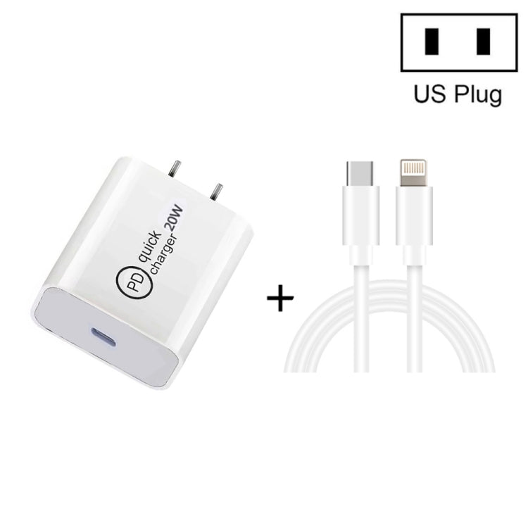 SDC-20W Chargeur de Voyage 2 en 1 PD 20W USB-C / Type-C + Câble de Données de Charge Rapide 3A PD3.0 USB-C / Type-C vers 8 Broches, Longueur du Câble : 1m, Prise US, Prise EU, Prise UK