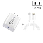 SDC-20W Chargeur de Voyage 2 en 1 PD 20W USB-C / Type-C + Câble de Données de Charge Rapide 3A PD3.0 USB-C / Type-C vers 8 Broches, Longueur du Câble : 1m, Prise US, Prise EU, Prise UK