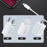 SDC-20W Chargeur de Voyage 2 en 1 PD 20W USB-C / Type-C + Câble de Données de Charge Rapide 3A PD3.0 USB-C / Type-C vers 8 Broches, Longueur du Câble : 1m, Prise US, Prise EU, Prise UK
