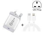 SDC-20W Chargeur de Voyage 2 en 1 PD 20W USB-C / Type-C + Câble de Données de Charge Rapide 3A PD3.0 USB-C / Type-C vers 8 Broches, Longueur du Câble : 1m, Prise US, Prise EU, Prise UK
