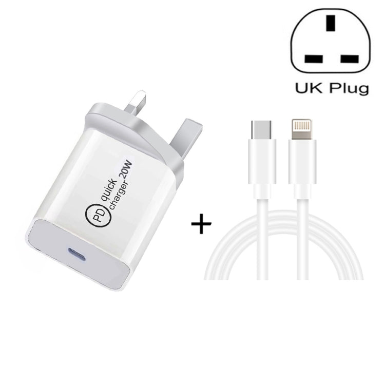 SDC-20W Chargeur de Voyage 2 en 1 PD 20W USB-C / Type-C + Câble de Données de Charge Rapide 3A PD3.0 USB-C / Type-C vers 8 Broches, Longueur du Câble : 1m, Prise US, Prise EU, Prise UK