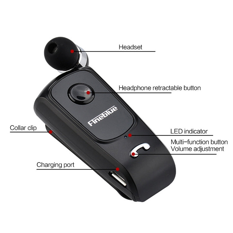 F920 CSR4.1 Casque Bluetooth rétractable avec rappel par vibration de l'appelant et fonction antivol, noir, blanc, or, argent, gris