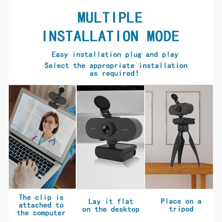 B1 Webcam rotative à 360 degrés, 4 millions de pixels, résolution 2K HD 1080P, avec micro et trépied