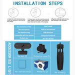B1 Webcam rotative à 360 degrés, 4 millions de pixels, résolution 2K HD 1080P, avec micro et trépied