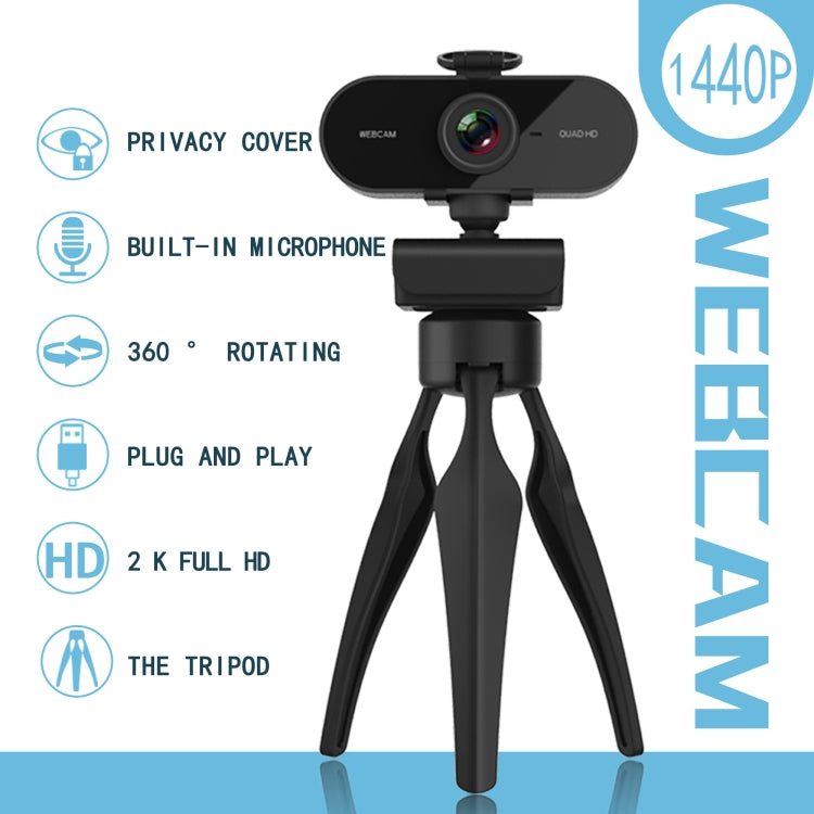 B1 Webcam rotative à 360 degrés, 4 millions de pixels, résolution 2K HD 1080P, avec micro et trépied