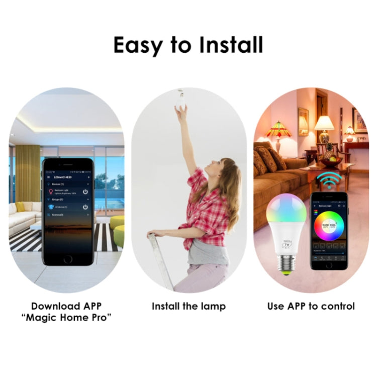Ampoule LED intelligente WIFI 7W E27 RGBCW pour la maison connectée