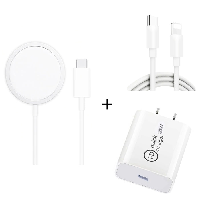 XJ-32 3-en-1 Charge sans fil à aspiration magnétique 15W + Charge de voyage USB-C / Type-C PD 20W + Câble de charge rapide USB-C / Type-C vers 8 broches pour iPhone Series, prise US, prise EU, prise UK