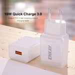 Chargeur de voyage rapide ENKAY Hat-Prince T006-1 18W USB QC 3.0, prise EU