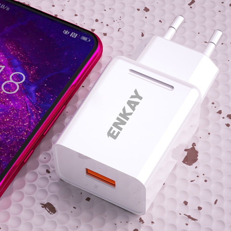 Chargeur de voyage rapide ENKAY Hat-Prince T006-1 18W USB QC 3.0, prise EU