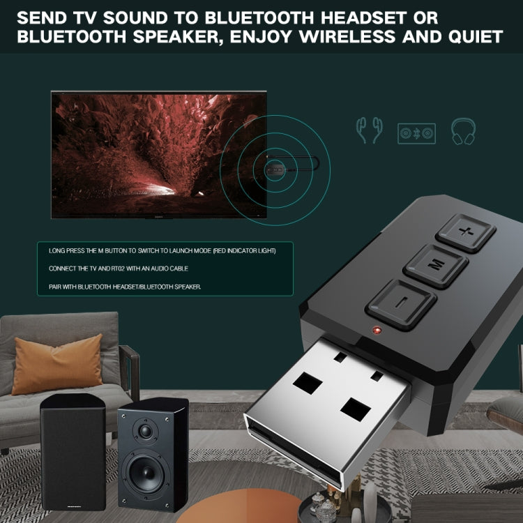 Adaptateur audio Bluetooth USB RT02 Transmet et reçoit 2-en-1 Bluetooth 5.0 Kit mains libres Récepteur Bluetooth de voiture