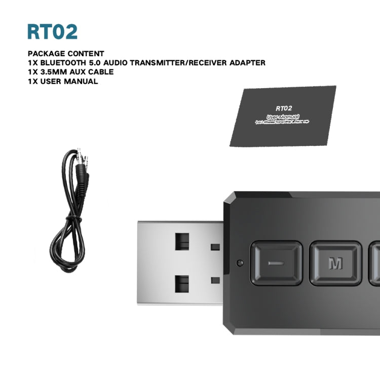 Adaptateur audio Bluetooth USB RT02 Transmet et reçoit 2-en-1 Bluetooth 5.0 Kit mains libres Récepteur Bluetooth de voiture