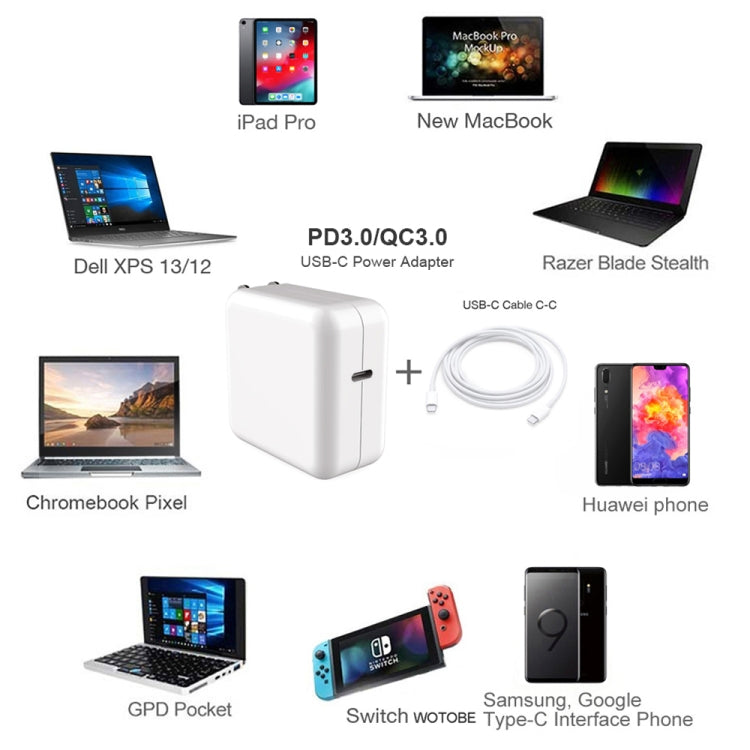 Adaptateur d'ordinateur portable PD-96W 96W PD USB-C / Type-C + câble de charge rapide 2m 5A USB-C / Type-C vers USB-C / Type-C pour MacBook Pro, prise EU, prise US, prise UK, prise AU