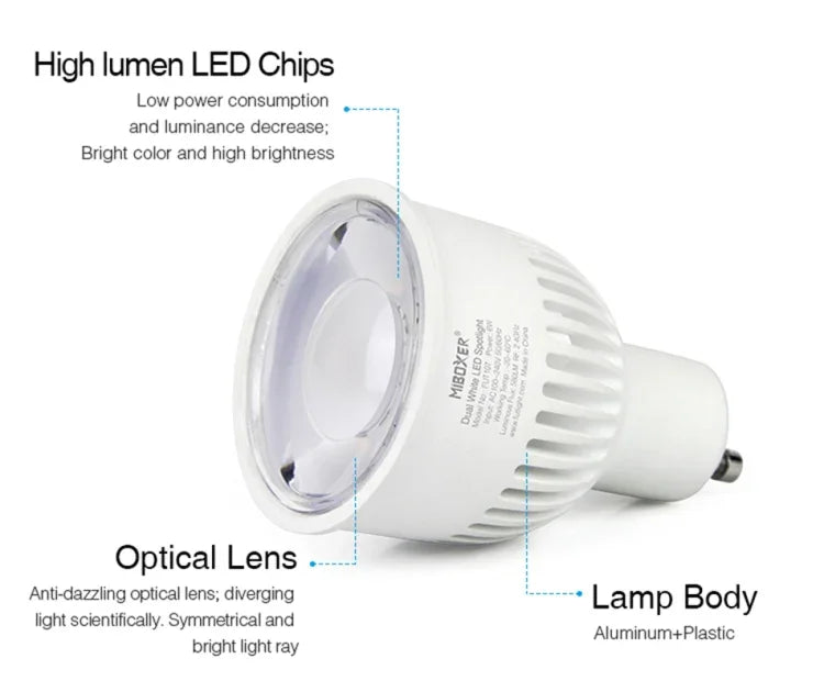 FUT107 GU10 6W Ampoule LED Double Blanc CCT Spot pour chambre et salon