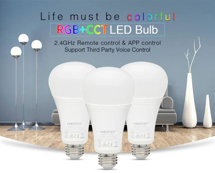 Ampoule LED RVB + CCT 12W E27 FUT105 Lumière intérieure Télécommande 2.4G Contrôle intelligent via application pour téléphone Chambre Salon AC100~240V