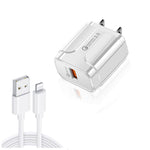 Chargeur de voyage portable LZ-023 18W QC 3.0 USB + câble de données USB vers 8 broches 3A, prise US, câble de données USB vers 8 broches, prise US, câble de données 8 broches, prise US