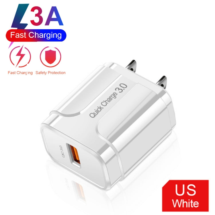 Chargeur de voyage portable LZ-023 18W QC 3.0 USB + câble de données USB vers 8 broches 3A, prise US, câble de données USB vers 8 broches, prise US, câble de données 8 broches, prise US