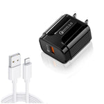 Chargeur de voyage portable LZ-023 18W QC 3.0 USB + câble de données USB vers 8 broches 3A, prise US, câble de données USB vers 8 broches, prise US, câble de données 8 broches, prise US