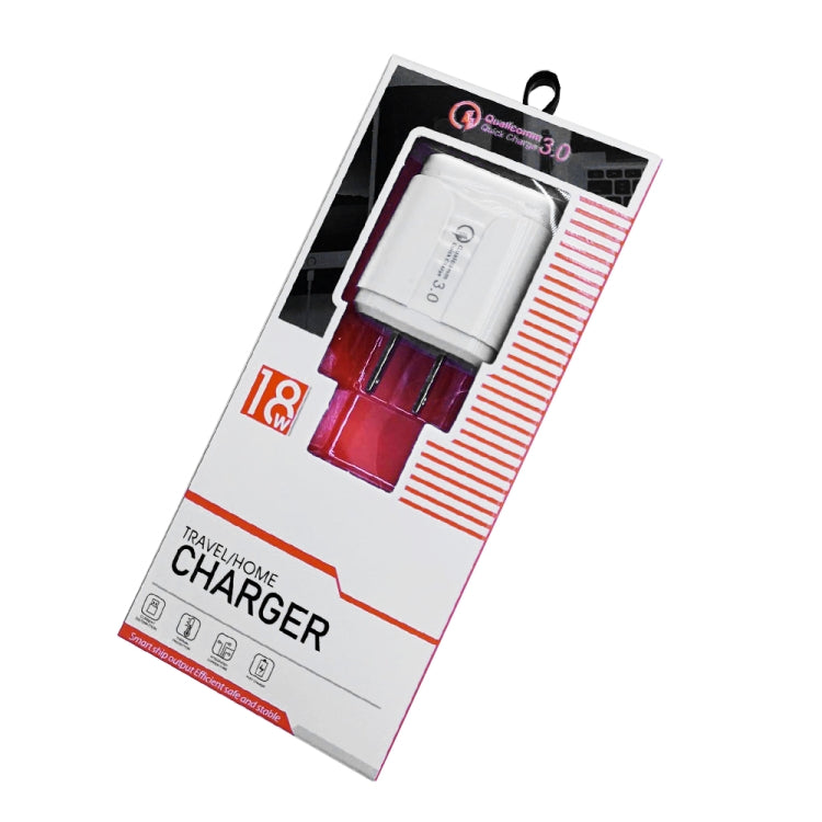 Chargeur de voyage portable LZ-023 18W QC 3.0 USB + câble de données USB vers 8 broches 3A, prise US, câble de données USB vers 8 broches, prise US, câble de données 8 broches, prise US