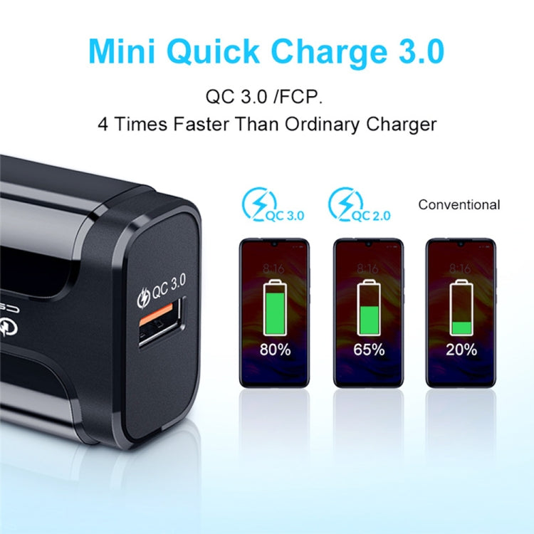 Chargeur de voyage portable LZ-023 18W QC 3.0 USB + câble de données USB vers 8 broches 3A, prise US, câble de données USB vers 8 broches, prise US, câble de données 8 broches, prise US