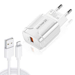 Chargeur de voyage portable LZ-023 18W QC 3.0 USB + câble de données USB vers 8 broches 3A, prise EU, câble de données 8 broches, prise EU
