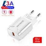 Chargeur de voyage portable LZ-023 18W QC 3.0 USB + câble de données USB vers 8 broches 3A, prise EU, câble de données 8 broches, prise EU
