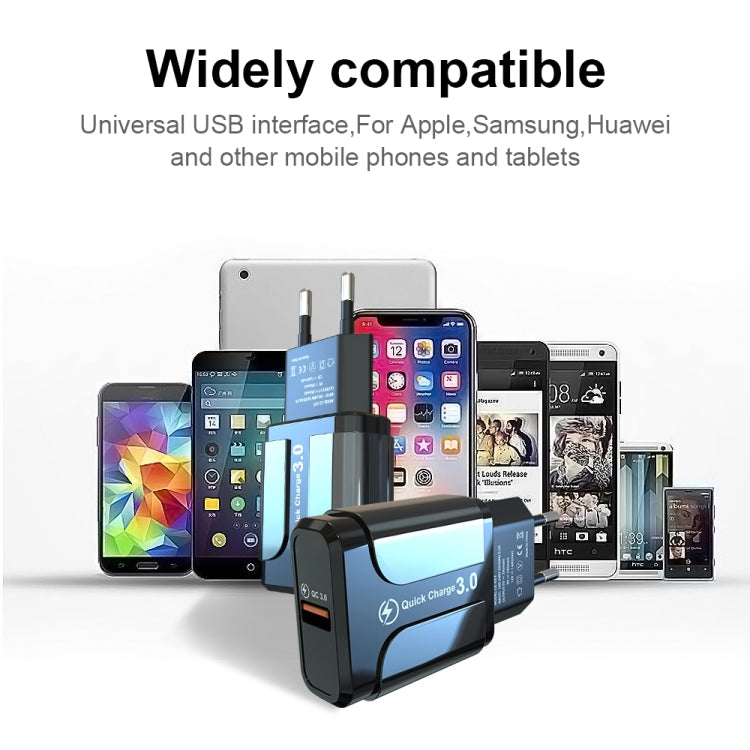 Chargeur de voyage portable LZ-023 18W QC 3.0 USB + câble de données USB vers 8 broches 3A, prise EU, câble de données 8 broches, prise EU