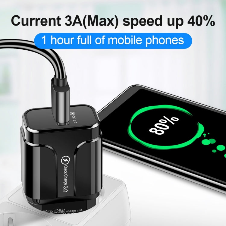 Chargeur de voyage portable LZ-023 18W QC 3.0 USB + câble de données USB vers 8 broches 3A, prise EU, câble de données 8 broches, prise EU