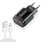 Chargeur de voyage portable LZ-023 18W QC 3.0 USB + câble de données USB vers 8 broches 3A, prise EU, câble de données 8 broches, prise EU