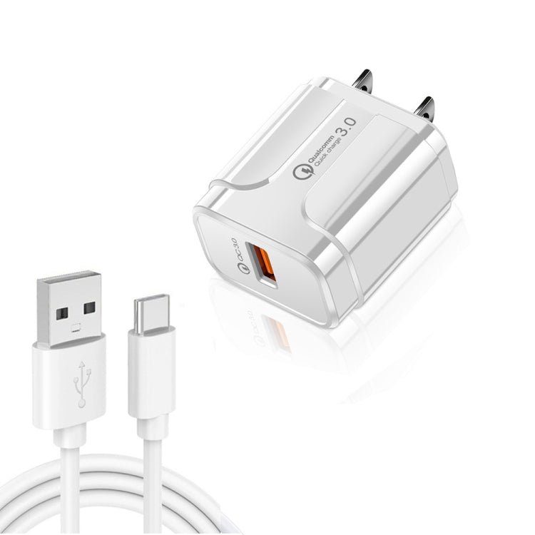 LZ-023 Chargeur de voyage portable USB QC3.0 18W + câble de données USB vers Type-C 3A, prise US, Câble de données Type-C, prise US