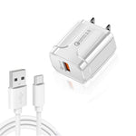 LZ-023 Chargeur de voyage portable USB QC3.0 18W + câble de données USB vers Type-C 3A, prise US, Câble de données Type-C, prise US