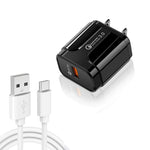 LZ-023 Chargeur de voyage portable USB QC3.0 18W + câble de données USB vers Type-C 3A, prise US, Câble de données Type-C, prise US