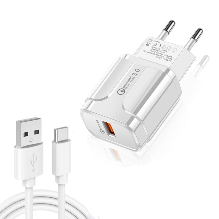 LZ-023 Chargeur de Voyage Portable USB QC 3.0 18W + Câble de Données USB vers Type-C 3A, Prise UE, Câble de Données Type-C, Prise UE