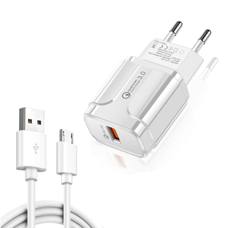 LZ-023 Chargeur de Voyage Portable USB QC 3.0 18W + Câble de Données USB vers Micro USB 3A, Prise UE, Câble de Données Micro USB, Prise UE