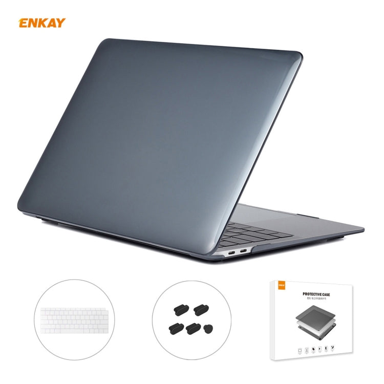 ENKAY Housse de protection transparente 3 en 1 pour ordinateur portable + film de clavier en TPU version US + ensemble de bouchons anti-poussière pour MacBook Air 13,3 pouces A1932 (2018), pour MacBook Air 13,3 pouces A1932 (2018)