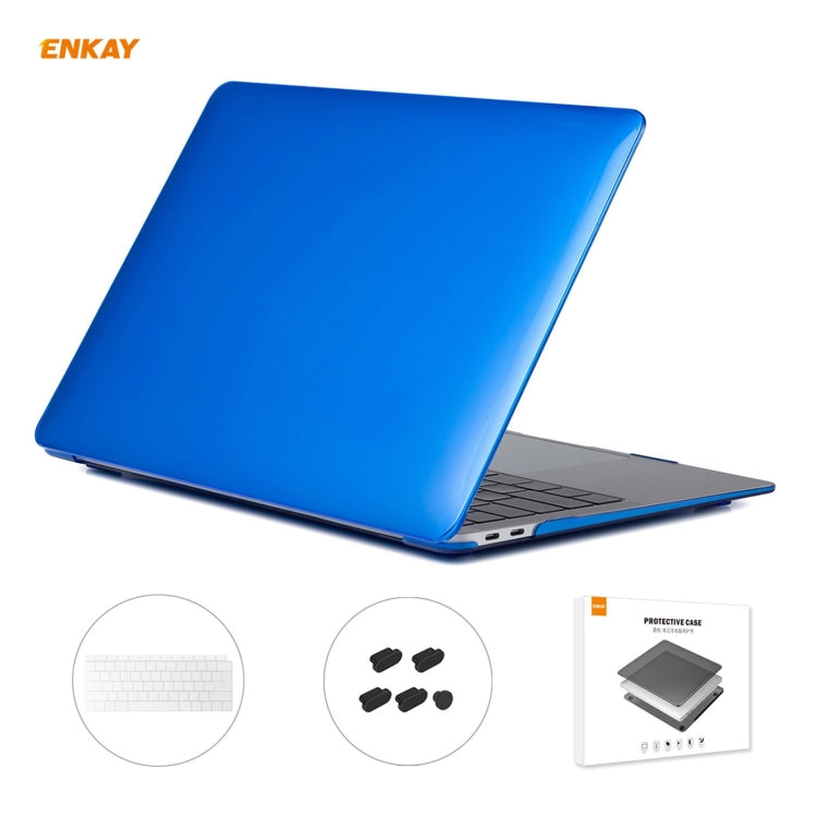 ENKAY Étui de protection pour ordinateur portable 3 en 1 en cristal + Film de clavier TPU version UE + Jeu de bouchons anti-poussière pour MacBook Air 13,3 pouces A1932 (2018), pour MacBook Air 13,3 pouces A1932 (2018)