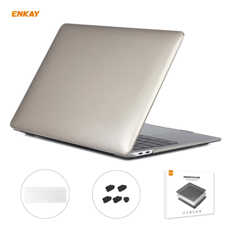 ENKAY Étui de protection pour ordinateur portable 3 en 1 en cristal + Film de clavier TPU version UE + Jeu de bouchons anti-poussière pour MacBook Air 13,3 pouces A1932 (2018), pour MacBook Air 13,3 pouces A1932 (2018)