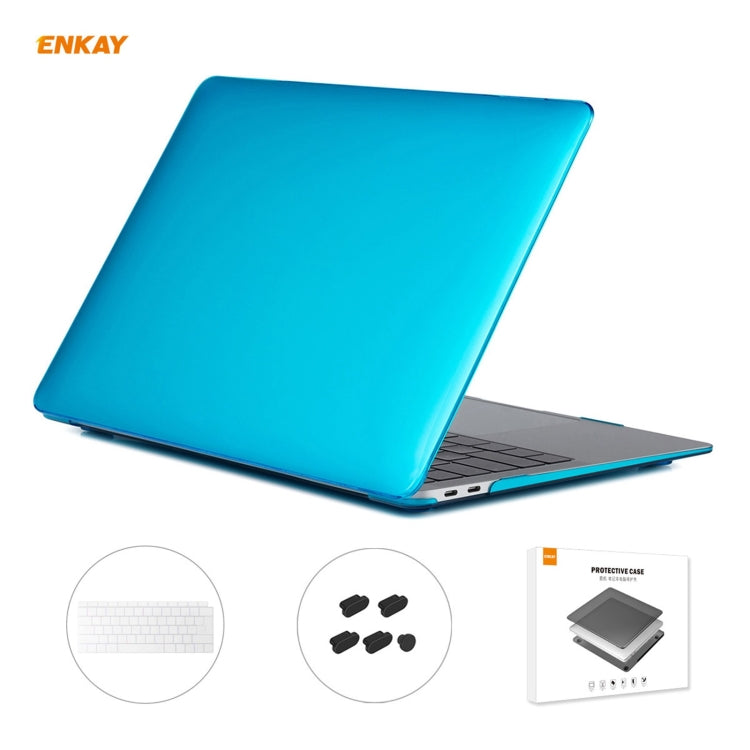 ENKAY Étui de protection pour ordinateur portable 3 en 1 en cristal + Film de clavier TPU version UE + Jeu de bouchons anti-poussière pour MacBook Air 13,3 pouces A1932 (2018), pour MacBook Air 13,3 pouces A1932 (2018)