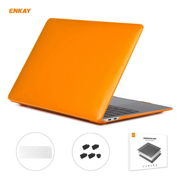 ENKAY Étui de protection pour ordinateur portable 3 en 1 en cristal + Film de clavier TPU version UE + Jeu de bouchons anti-poussière pour MacBook Air 13,3 pouces A1932 (2018), pour MacBook Air 13,3 pouces A1932 (2018)