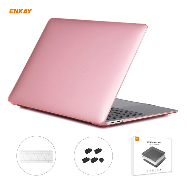 ENKAY Étui de protection pour ordinateur portable 3 en 1 en cristal + Film de clavier TPU version UE + Jeu de bouchons anti-poussière pour MacBook Air 13,3 pouces A1932 (2018), pour MacBook Air 13,3 pouces A1932 (2018)