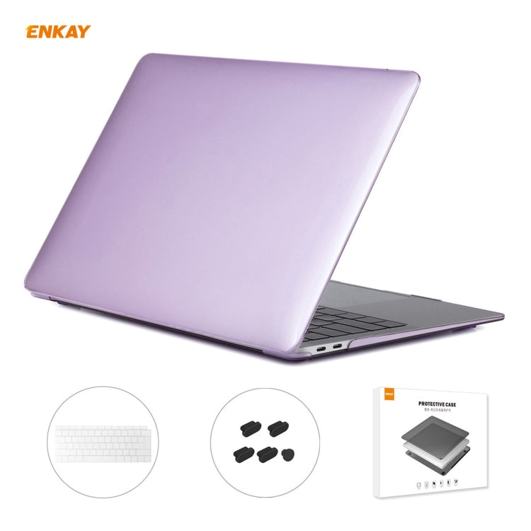 ENKAY Étui de protection pour ordinateur portable 3 en 1 en cristal + Film de clavier TPU version UE + Jeu de bouchons anti-poussière pour MacBook Air 13,3 pouces A1932 (2018), pour MacBook Air 13,3 pouces A1932 (2018)