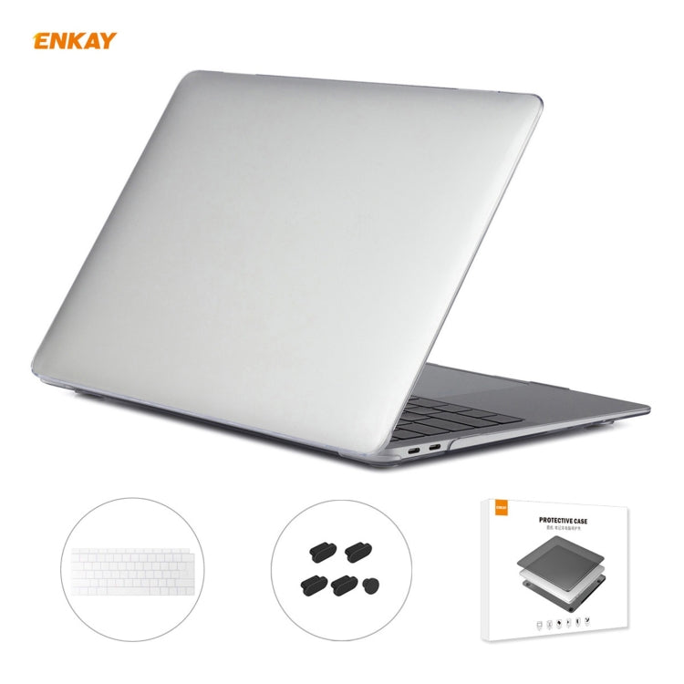 ENKAY Étui de protection pour ordinateur portable 3 en 1 en cristal + Film de clavier TPU version UE + Jeu de bouchons anti-poussière pour MacBook Air 13,3 pouces A1932 (2018), pour MacBook Air 13,3 pouces A1932 (2018)