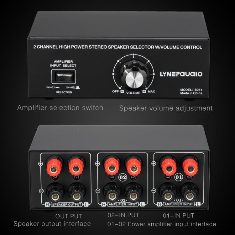 B051 Sélecteur 2 entrées et 1 sortie pour amplificateur de puissance et haut-parleur avec réglage du volume, 2 amplificateurs de puissance, sélecteur audio, comparateur de distribution de commutation, B051
